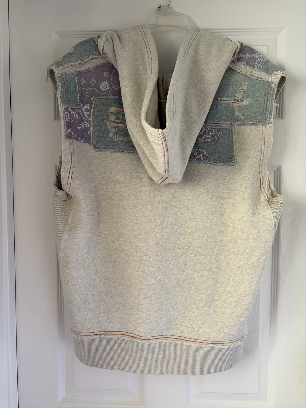 Sleeveless Patchwork Pullover Hooded Vest - Light Gray Free People - Picture 4 of 6